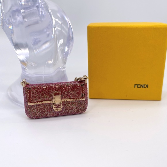 Fendi Authentic Vintage Collectors Rare Red Sparkle Baguette Bag Charm w Box NWT - Picture 4 of 12